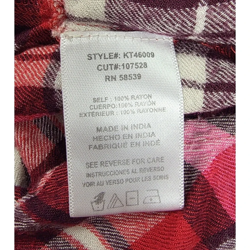 Kut From The Kloth Red White Plaid Long-Sleeve Button Up Shirt Women's Size S - Picture 6 of 6